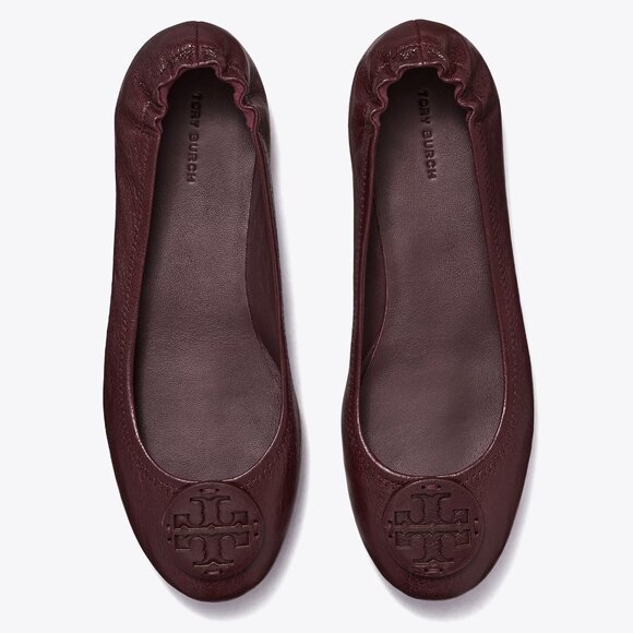 Tory Burch $228 MINNIE TRAVEL BALLET Flats Plum Dark Burgundy 10 10.5 - Picture 1 of 10